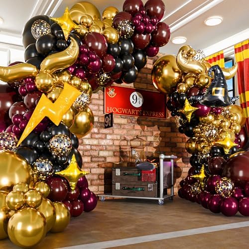 Magical Wizard Balloons Garland Arch Kit with Hat Wings Lightnings Stars