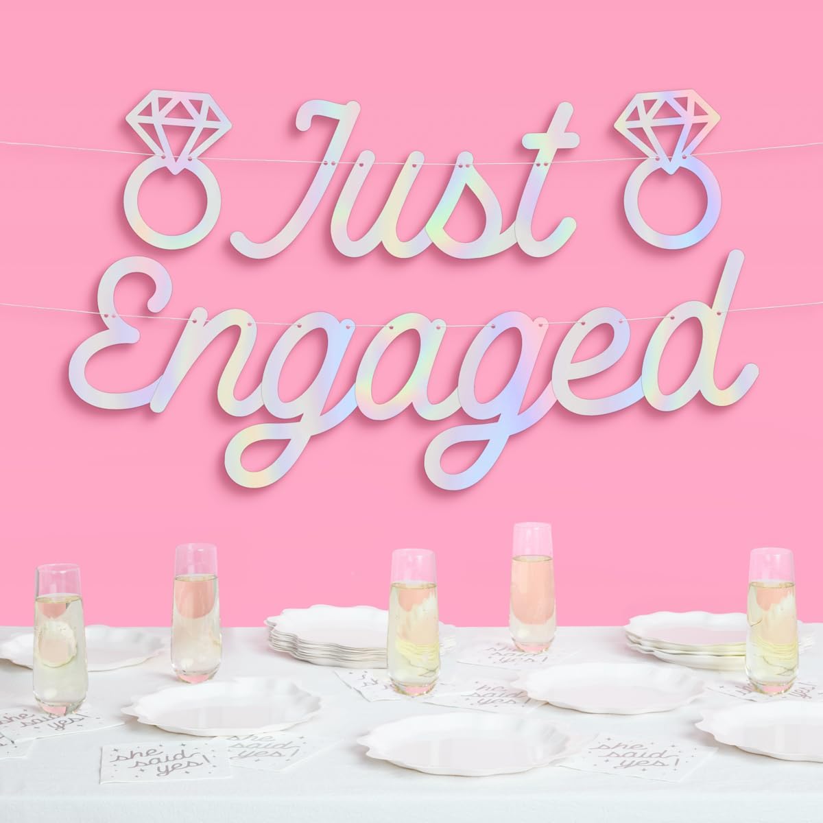 Xo Fetti Just Engaged Iridescent Foil Banner 5 Ft