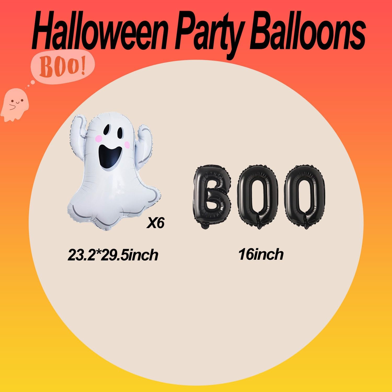 Halloween Balloons 9 Pack with 16 Inch Black BOO Foil Mylar
