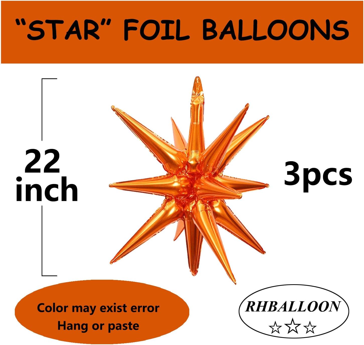 RHBALLOON Orange Star Balloons 3 PCS Set