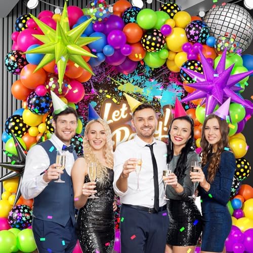 147pcs Neon Balloon Arch Kit for 80s 90s Birthday Party