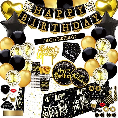 Black and Gold Birthday Decorations 169pcs for 24 Guests