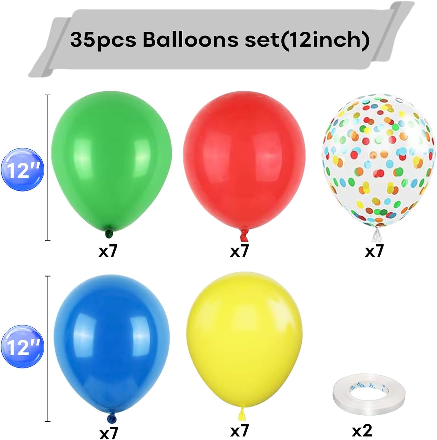 Red Yellow Blue Balloons with Confetti for Birthday Party