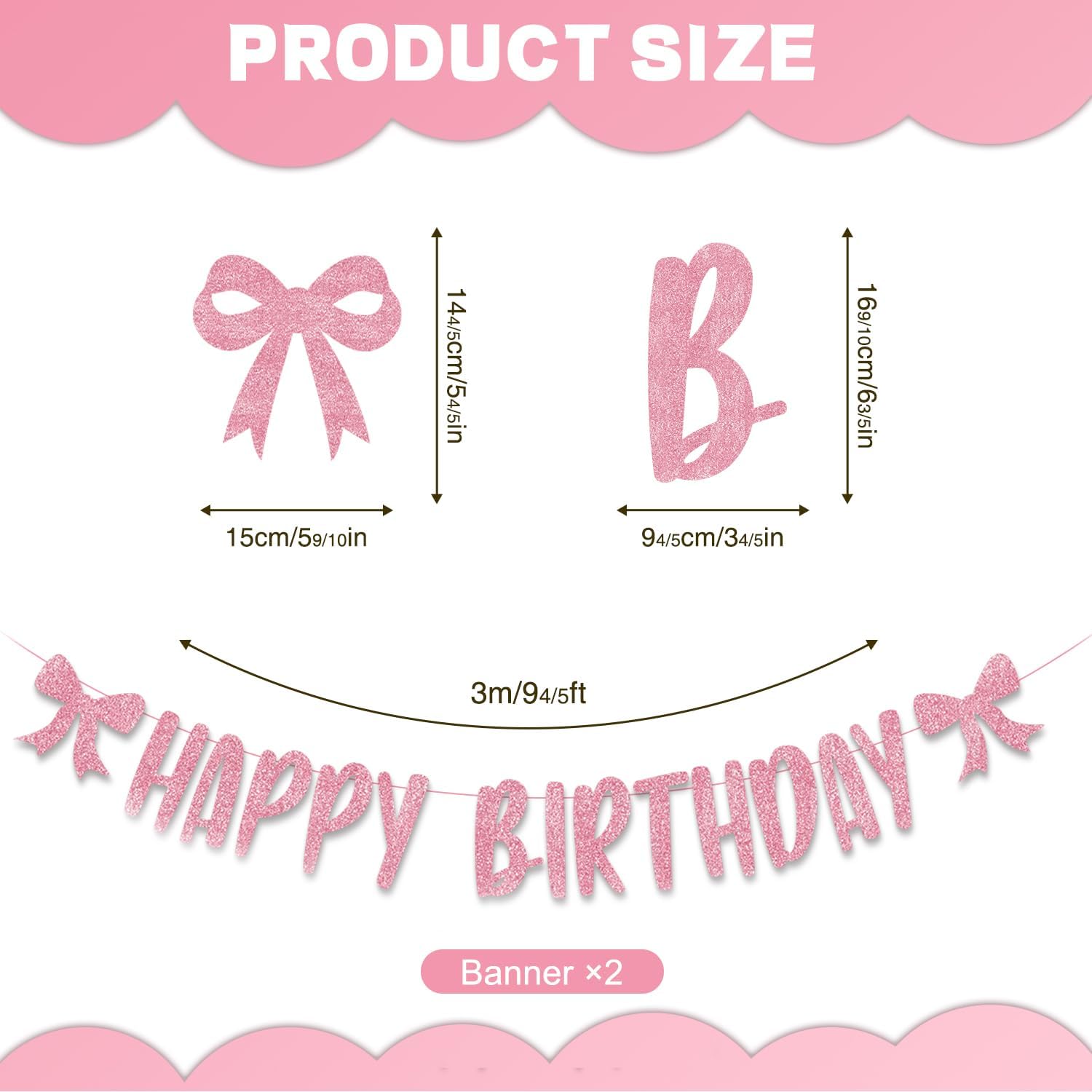 Pink Bow Birthday Banner with Garland and Decorations