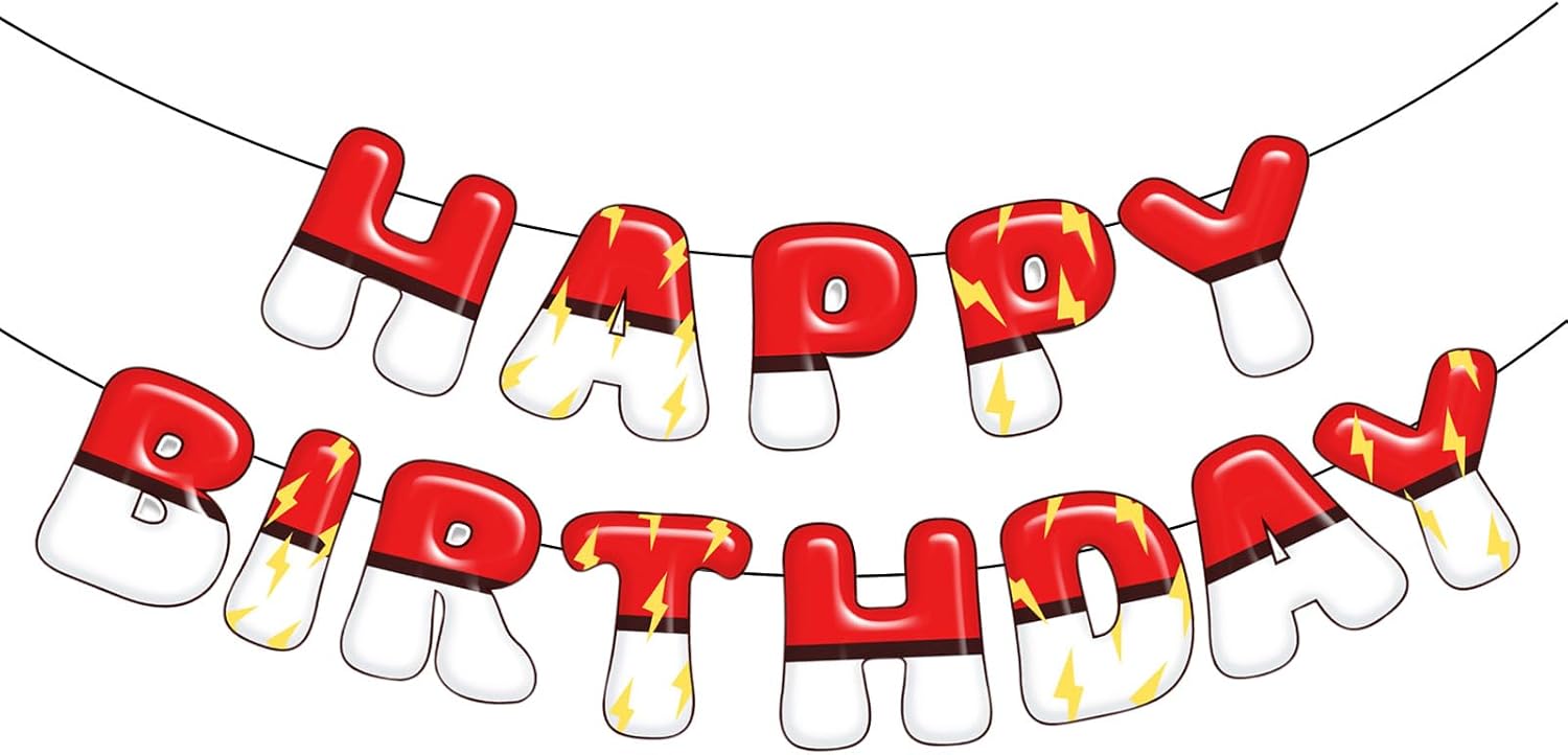 Happy Birthday Banner Cartoon Red White Decorations