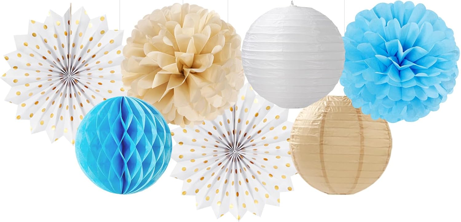 Light Blue Boho Party Decorations Streamers 14pcs
