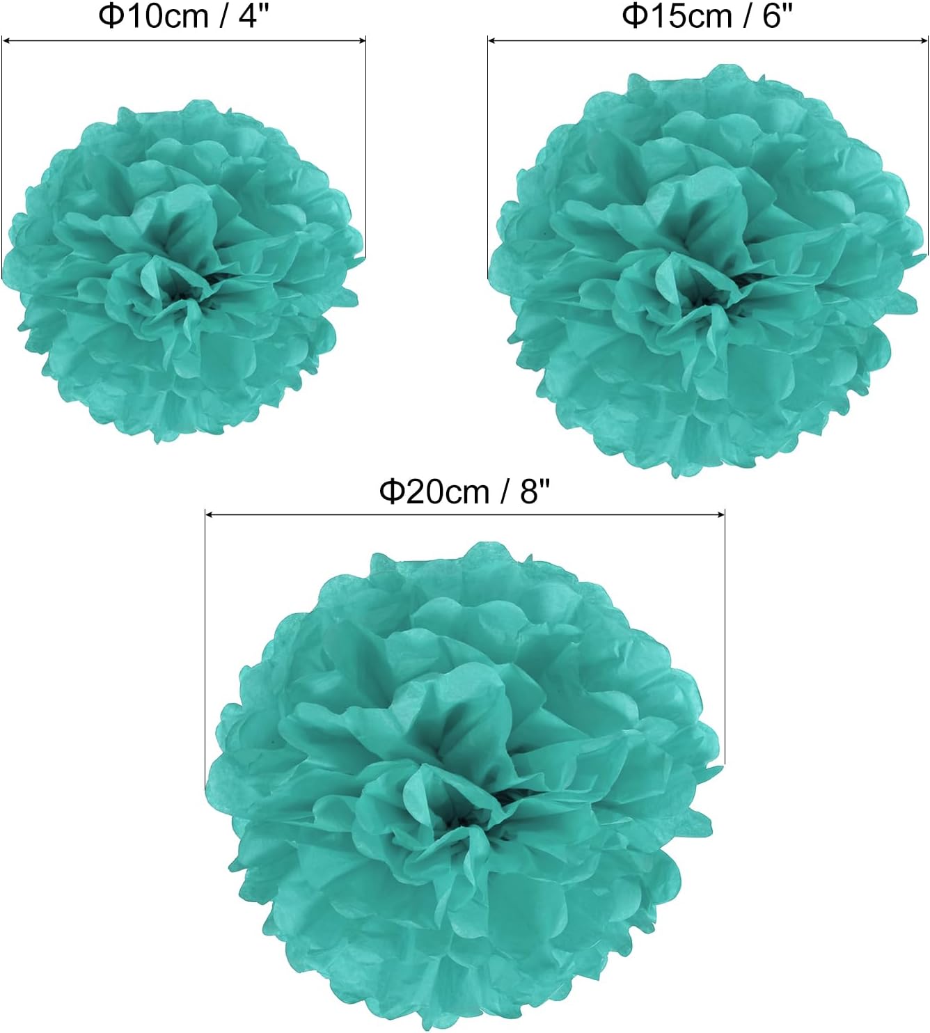 PATIKIL 4 6 8 Inch Turquoise Tissue Pom Poms Flowers 12 Pack