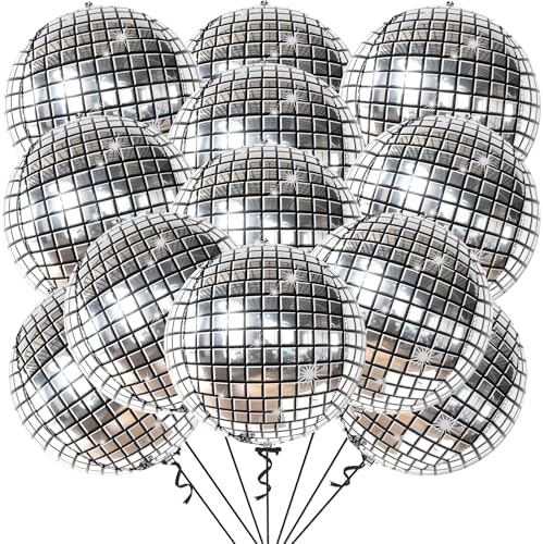 KatchOn Silver Disco Ball Balloons 22 Inch Pack of 12
