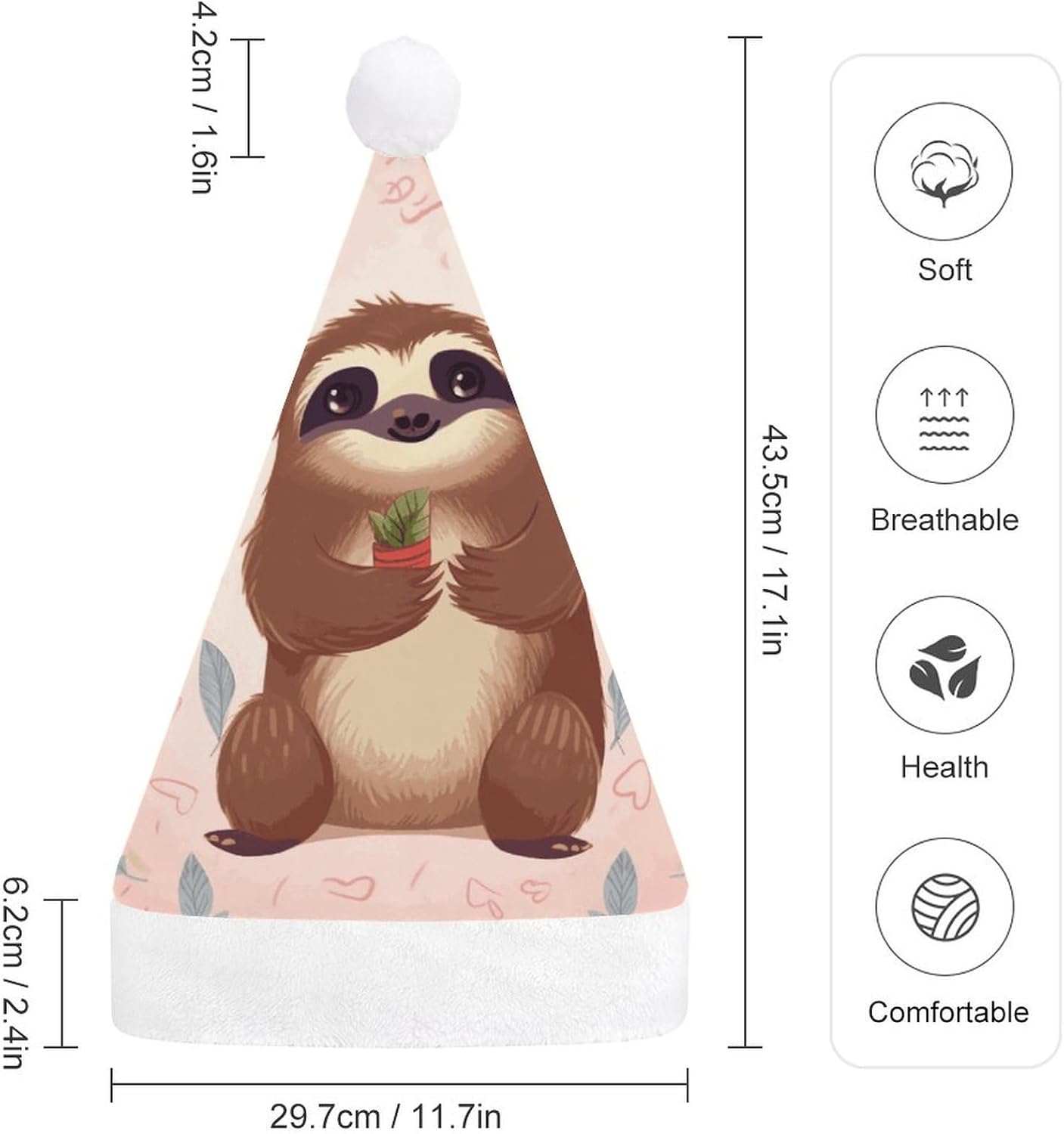 Santa Hat Cute Sloth Christmas Headwear for Adults