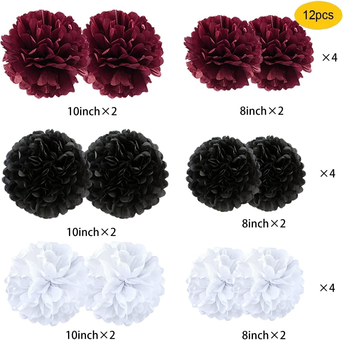 JIANGCHENG 12pcs Tissue Paper Pom Poms Wedding Birthday Decorations