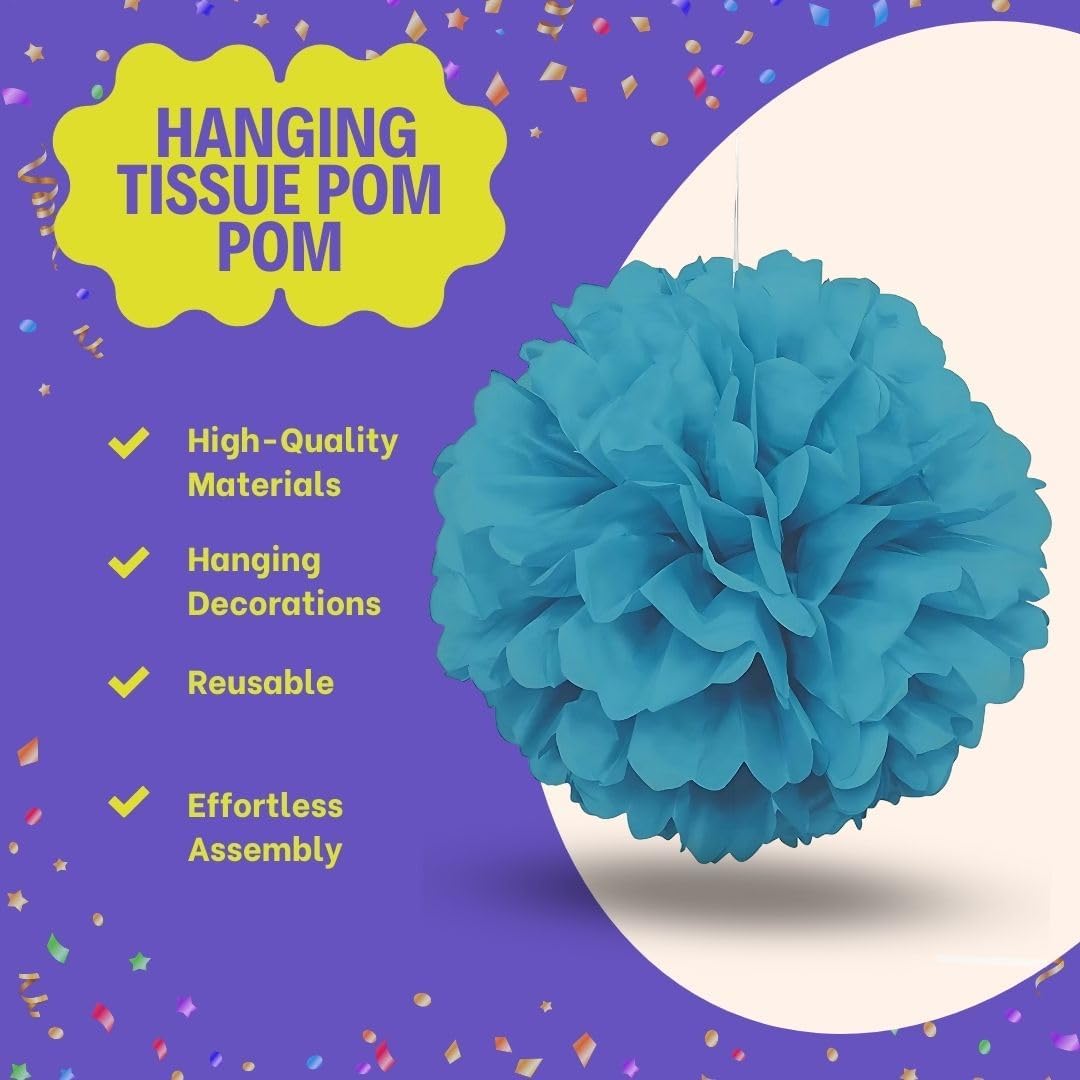 Terrific Teal Hanging Tissue Pom Pom 16 Inch 1 Count