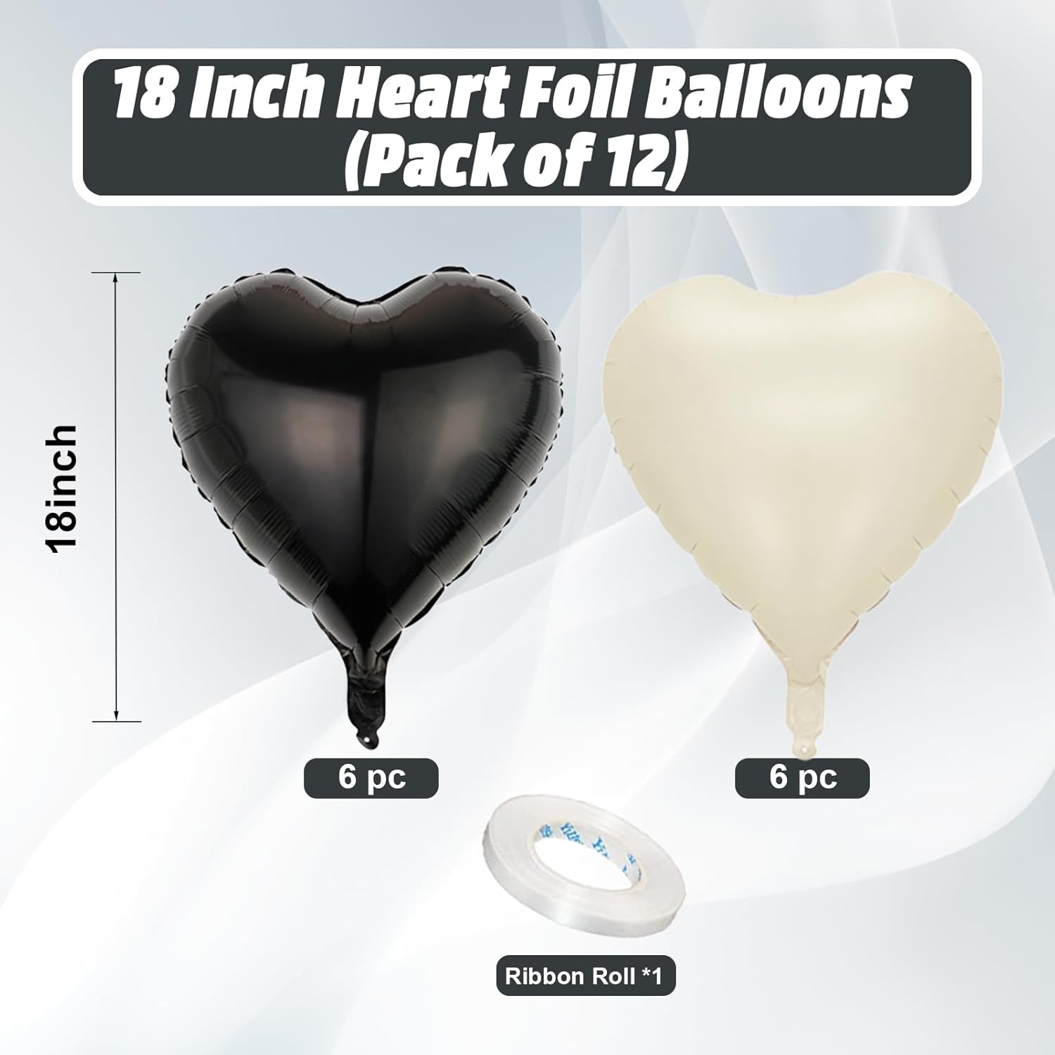 Vibzox Black White Heart Balloons 12PCS 18 Inch Foil Balloons