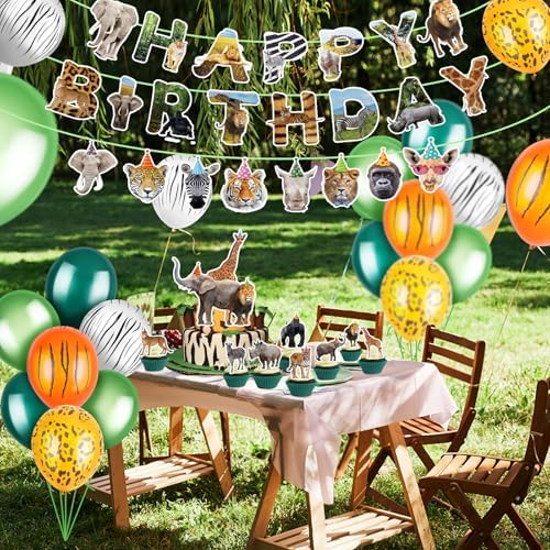 56 Pieces Safari Animals Birthday Decorations Set