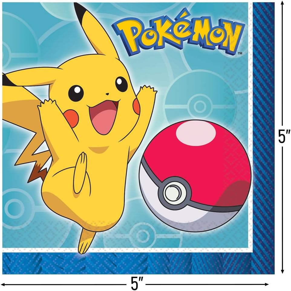 Multicolor Pokemon Beverage Napkins 5x5 Pack of 16