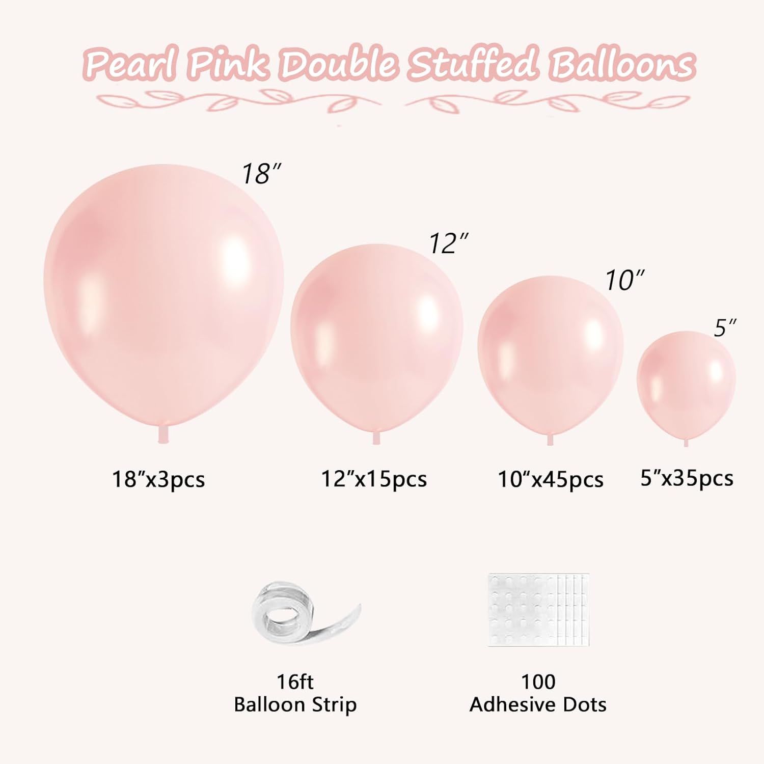 OTLGEUA Pearl Pink Balloons 98PCS Double Stuffed Garland Arch Kit