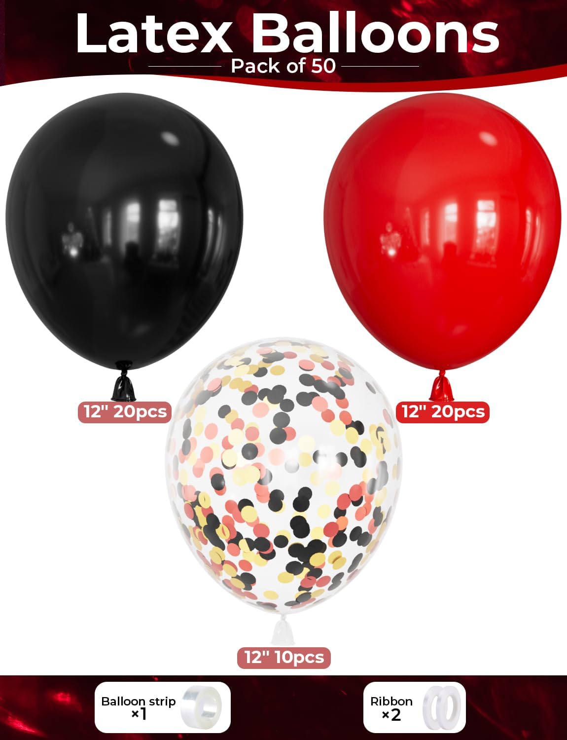 Red and Black Balloons - 12 Inch Latex Party Decorations