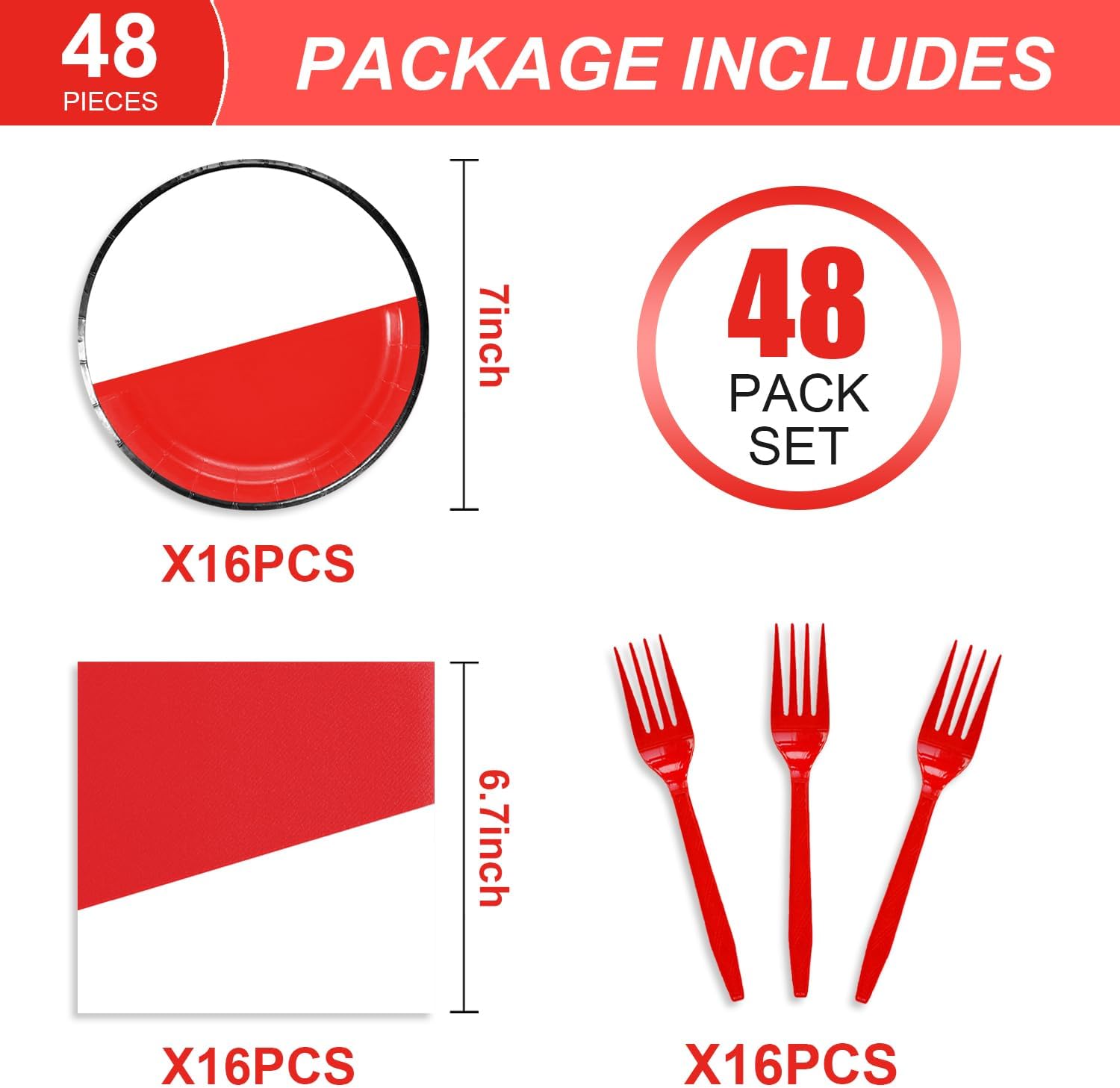Cartoon Birthday Party Tableware Set 48Pcs Red White