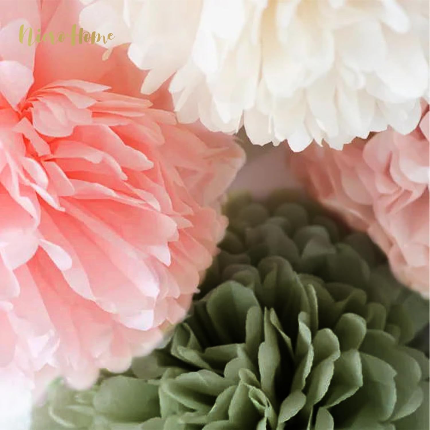 Pink Sage Green Tissue Paper Pom Poms Decor Kit