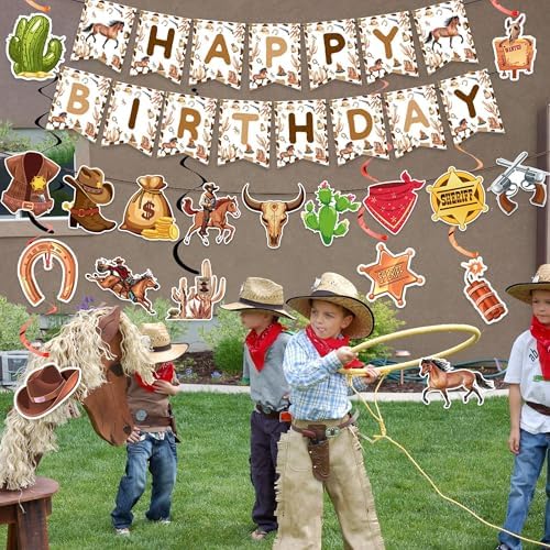 Western Cowboy Birthday Decorations Banner Garland Hanging Swirls
