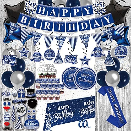 Birthday Decorations for Men Blue - 89pcs Set