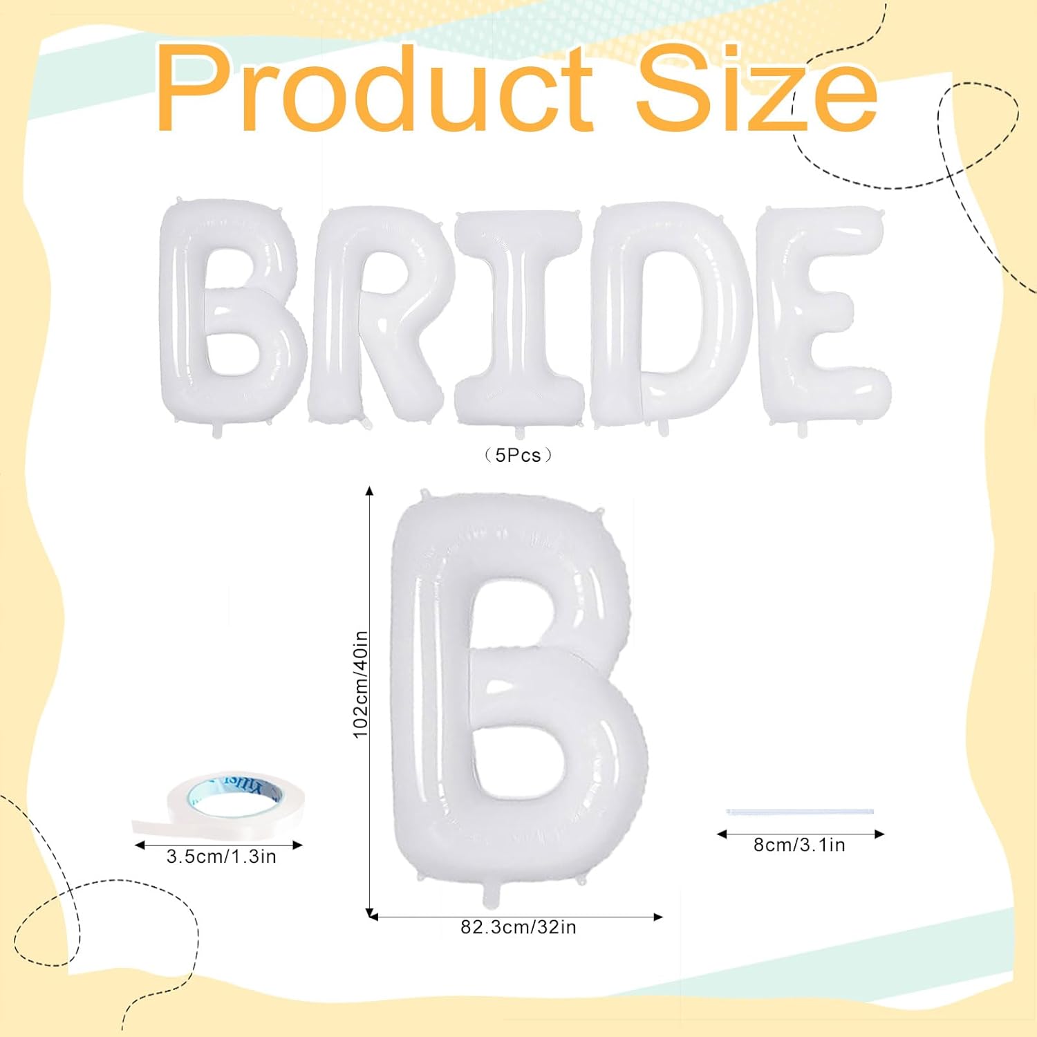 40 Inch White BRIDE Foil Balloons Decor Set