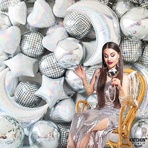 KatchOn Silver Disco Ball Balloons 22 Inch Pack of 12