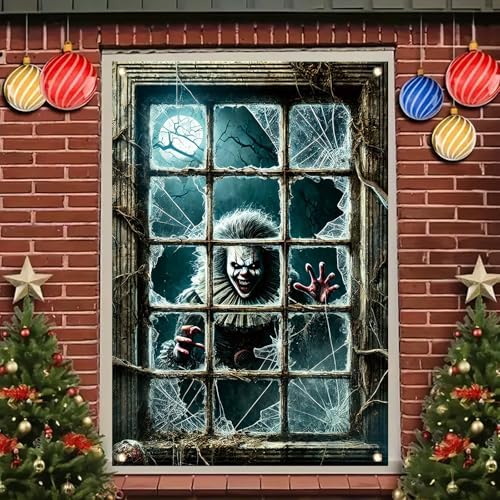 Spooky Halloween Clown Window Decor Backdrop