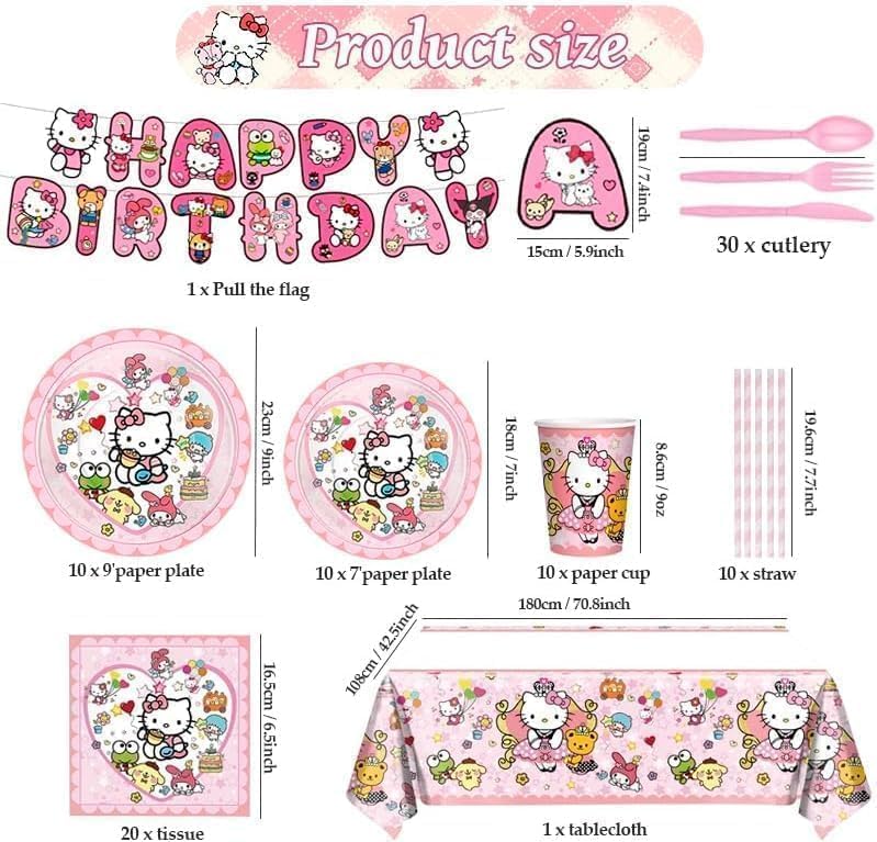 92pcs Kitty Birthday Party Tableware Set for Kids