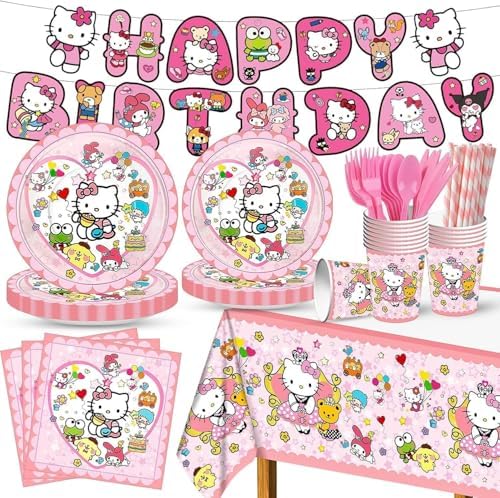 92pcs Kitty Birthday Party Tableware Set for Kids