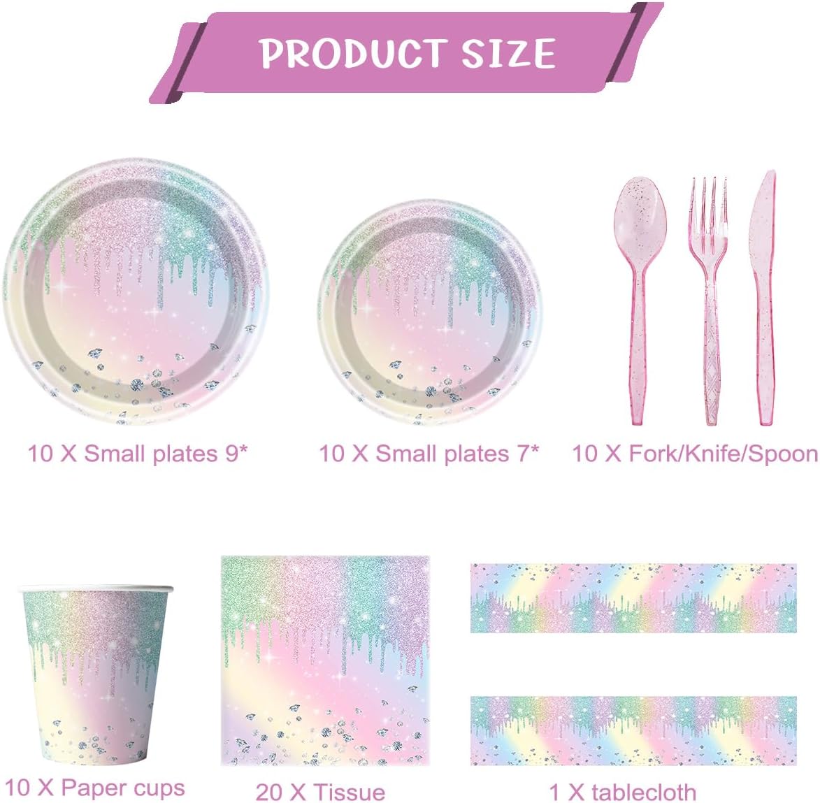 81Pcs Iridescent Diamond Party Tableware Set