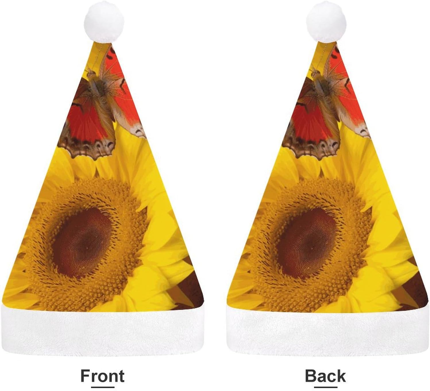 Yellow Sunflowers Santa Hat with Red Butterfly Christmas Party Headwear