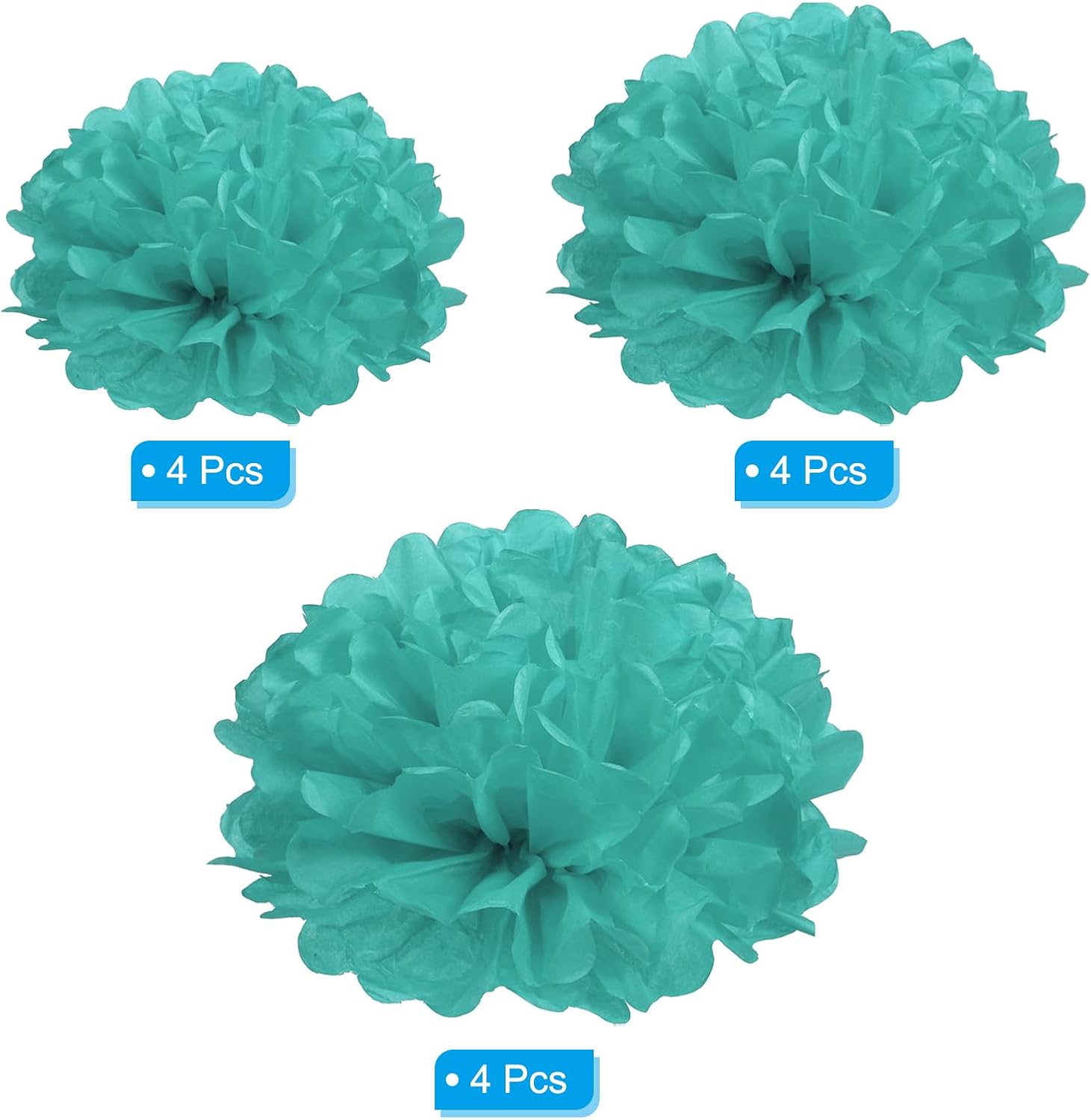 PATIKIL 4 6 8 Inch Turquoise Tissue Pom Poms Flowers 12 Pack
