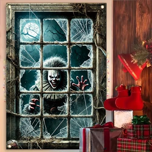 Spooky Halloween Clown Window Decor Backdrop