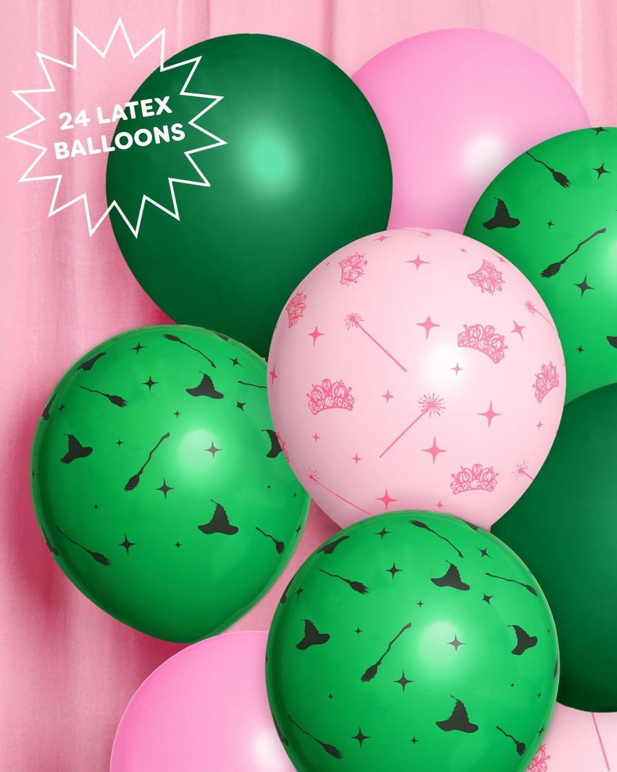 Xo Fetti Pink and Green Witch Latex Balloons - 24 Pack 12 Inch