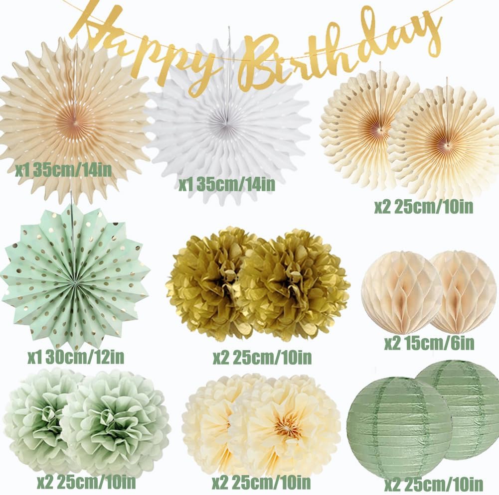 Sage Green and Gold Birthday Party Decorations