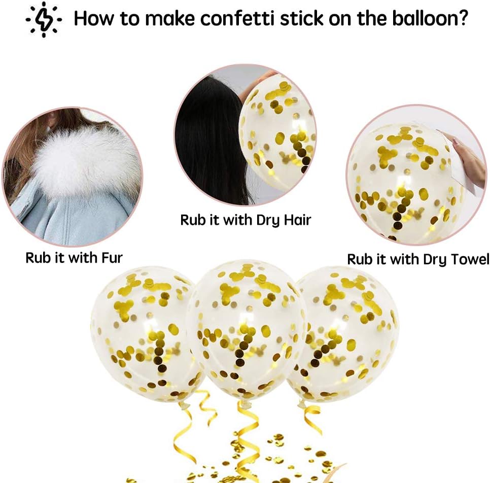 Black Gold Silver Party Balloons 50pcs 12 Inch Metallic Confetti Balloons with Ribbon