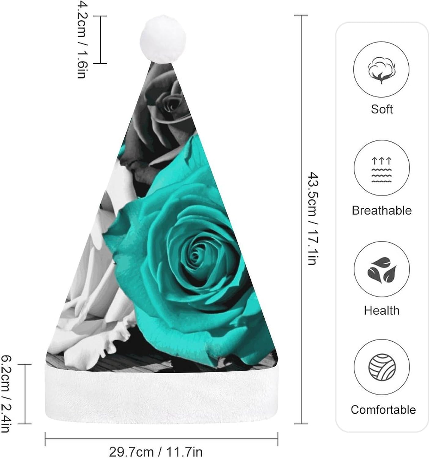 Santa Hat Black White Teal Gray Rose Flowers Christmas Headwear