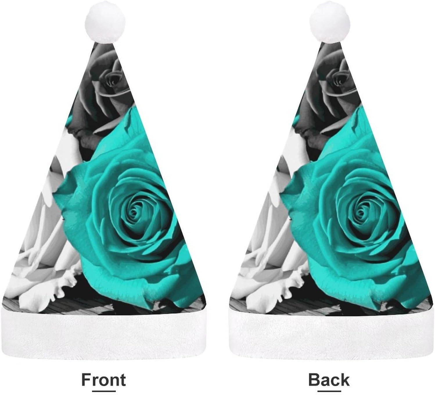 Santa Hat Black White Teal Gray Rose Flowers Christmas Headwear