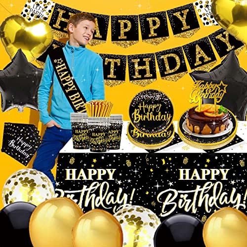 Black and Gold Birthday Decorations 169pcs for 24 Guests