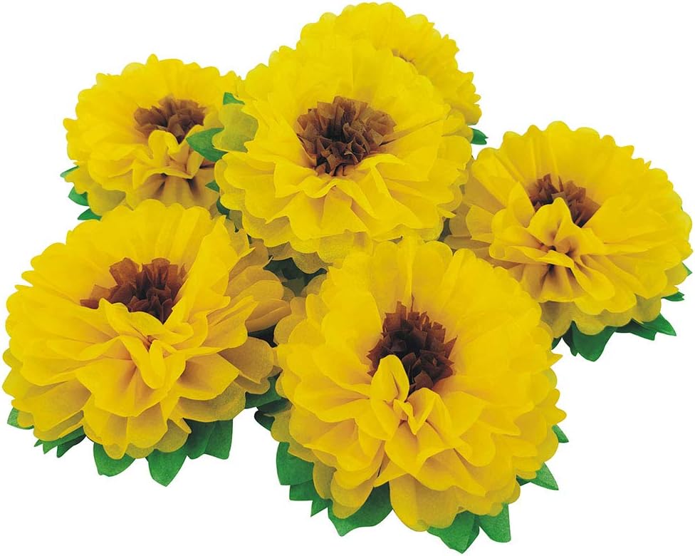 Tissue Paper Sunflowers Wall Decorations Pack of 6
