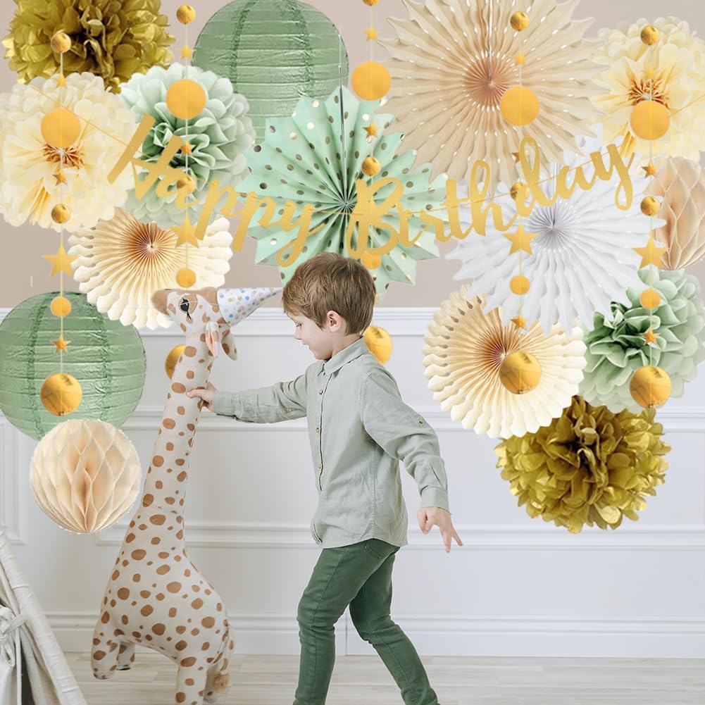 Sage Green and Gold Birthday Party Decorations
