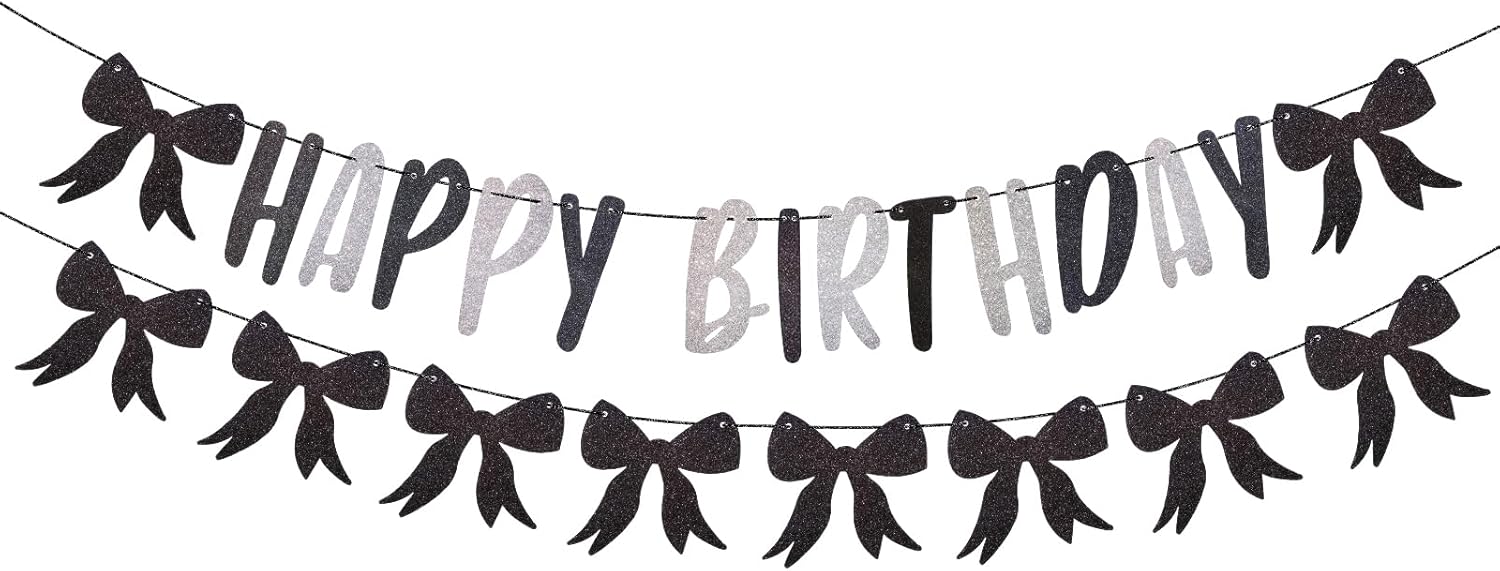 1 Set Black Bow Birthday Banner Decorations