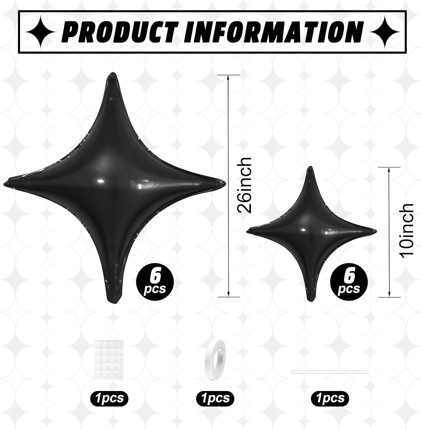 Black Star Balloons 12Pcs Foil Star Decorations