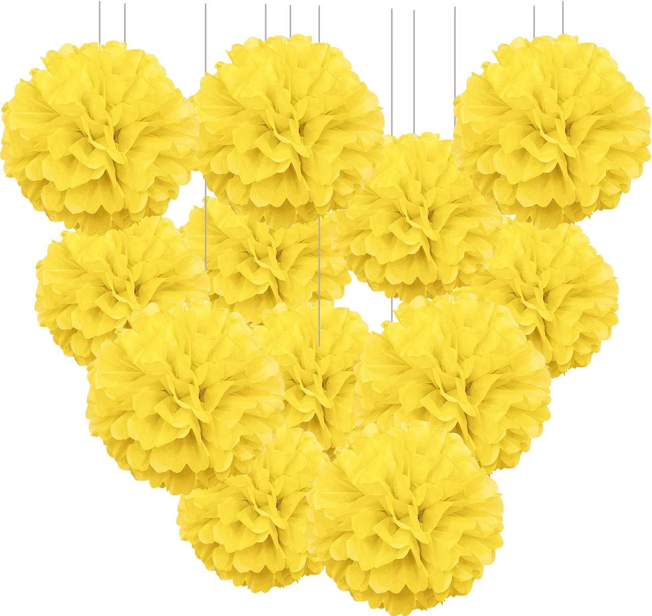 Xiksxitn 12pc Yellow Tissue Paper Pompoms Decorations