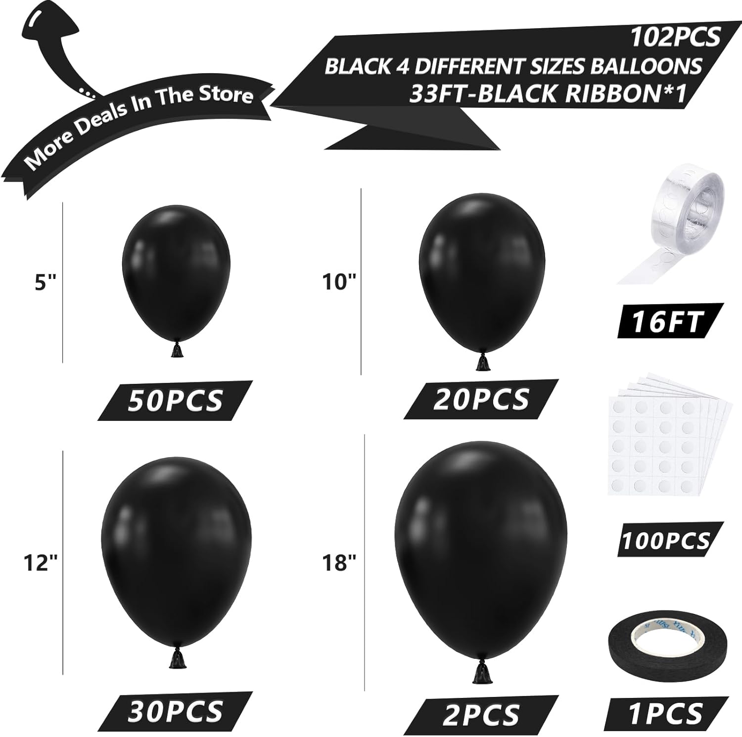 NISOCY Black Balloons 102PCS Garland Arch Decor Kit