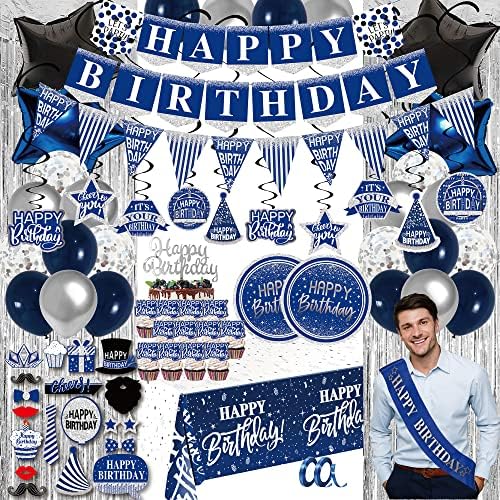 Birthday Decorations for Men Blue - 89pcs Set