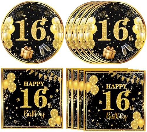 40PCS Black Gold 16th Birthday Party Decorations