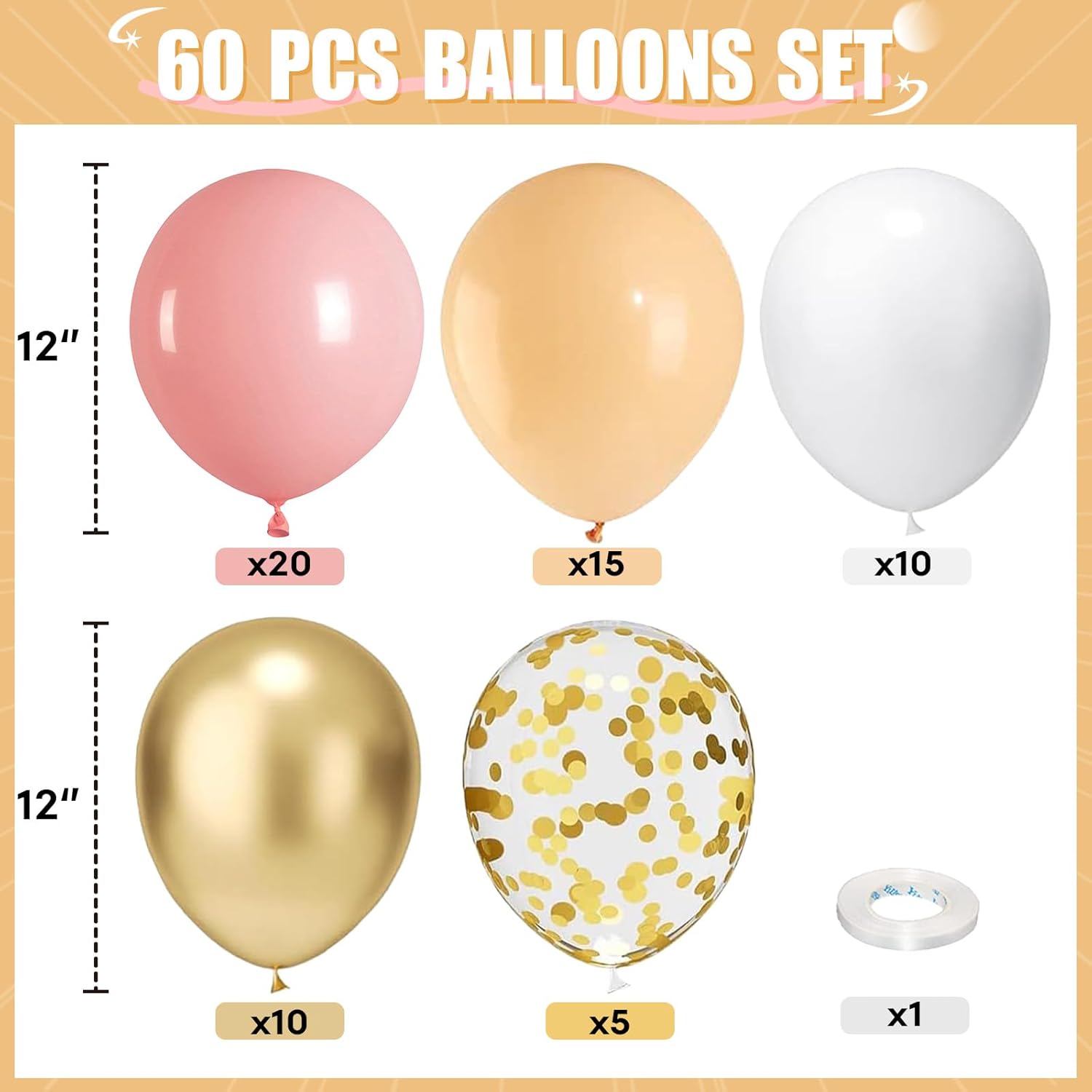 Blush Pink Balloons 60PCS 12 Inch Decor Set