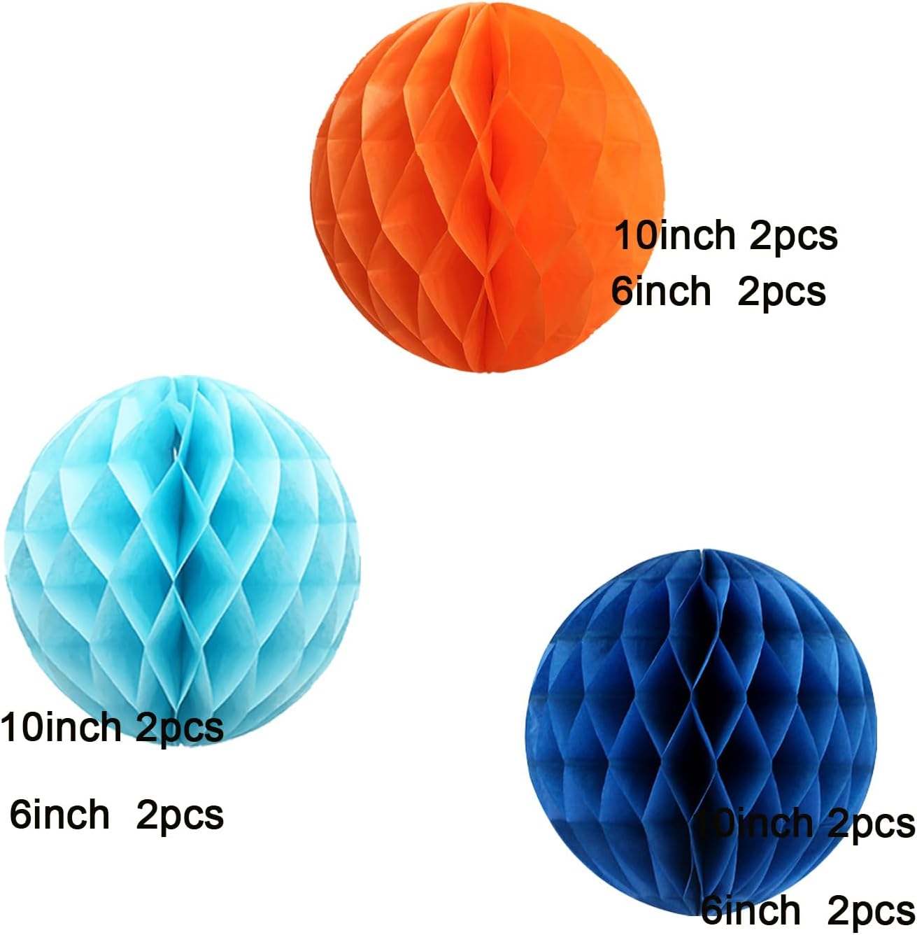 Orange Blue Paper Honeycomb Balls 12 Pack