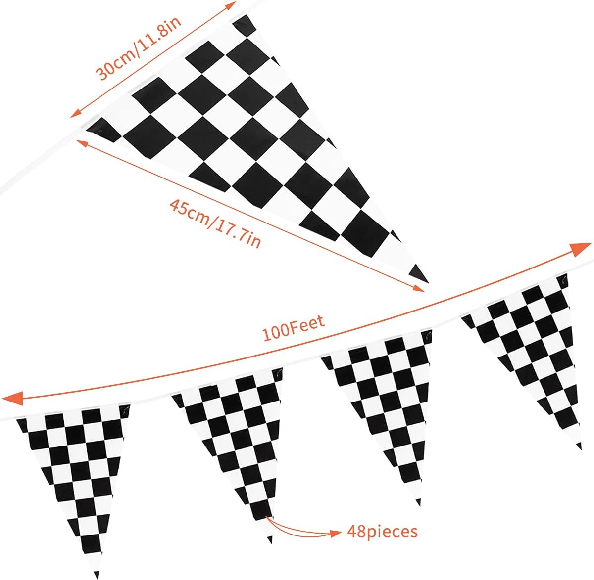 100 Ft Black and White Checkered Racing Banner Flags for Parties